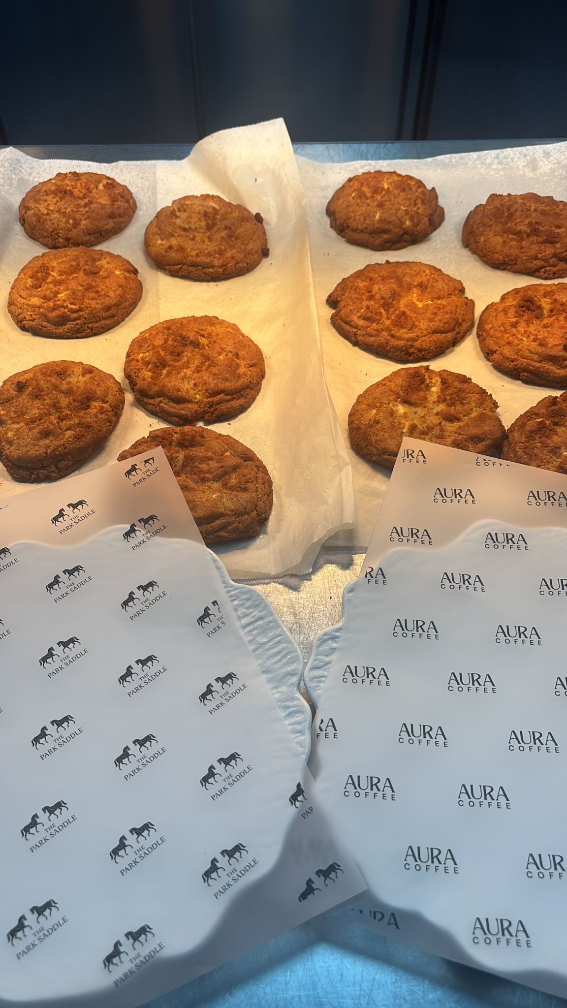 Cookies fresh from the oven on AURA branded paper